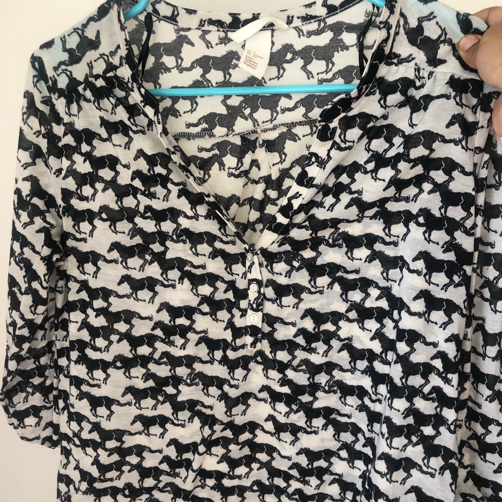 H&M Cream/Black Horse Blouse (S)